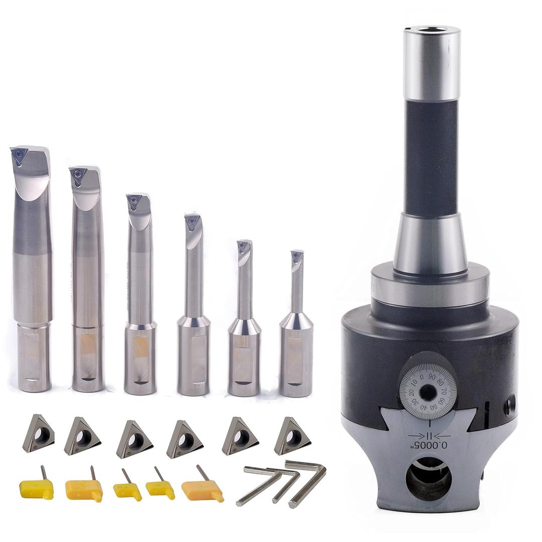 R8 Boring Head 2Inch and 1/2 Shank Boring Bar 6pcs Set (Inserts Included) 1/2" - 4" (R8-2INCH)