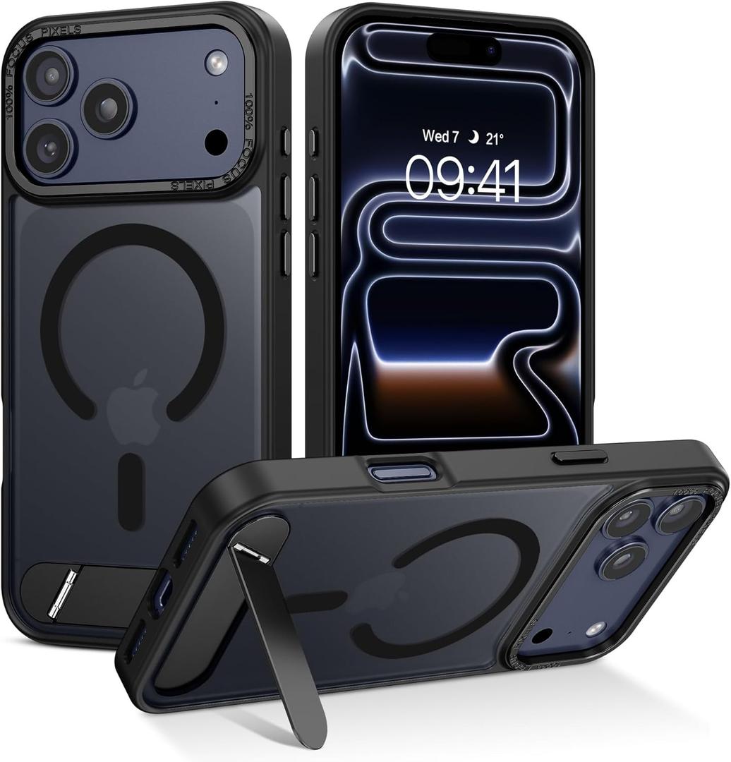 2 x BENTOBEN Magnetic for iPhone 17 Pro Max Case with Invisible Stand [Compatible with Magsafe] Translucent Matte Phone Case for 17 Pro Max Slim Kickstand Shockproof Women Men Cases Cover, Black