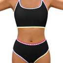 XUNYU Teen Girls Swimsuit 2 Piece Bathing Suit Tummy Control Girls' Swimwear High Waisted Bikini Sets Cute Floral Swim Suits (14-16 Years)