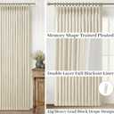 Cream Blackout Pinch Pleated Linen 4 Panels Set Curtains 96 Inches Long for Bedroom, Memory Trained Noise Reducing Heat Blocking 2 Layer Curtain 40x96 Inch Length Farmhouse Living Room Window Drapes