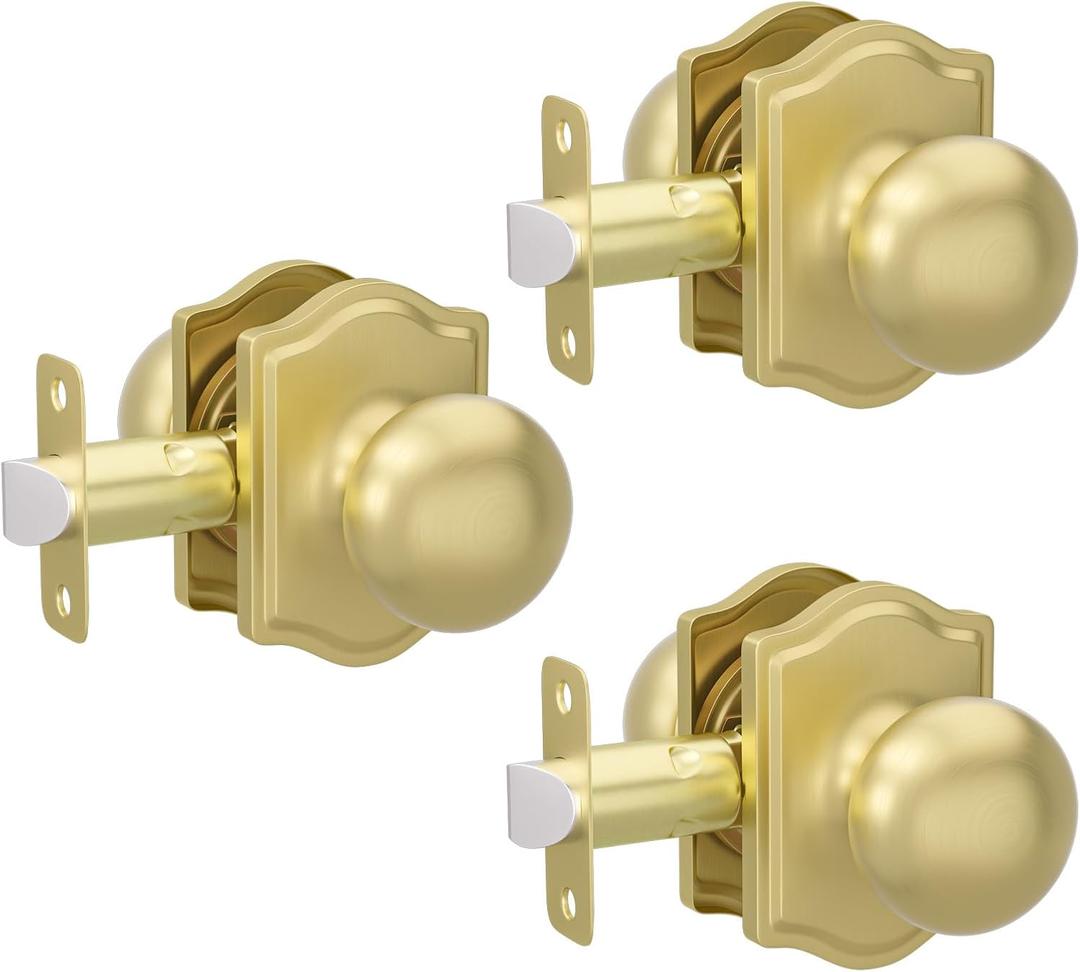 Haidms Gold Passage Door Knobs, Closet Door Knobs Interior, Brushed Gold Door Knob for Hallway Closet (3 Pack)