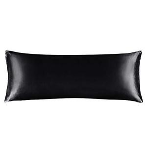 BEDELITE Satin Body Pillow Cover, Super Soft and Cooling Body Pillow Pillowcase for Hair and Skin, Breathable Silky Full Long Pillowcase Cover(20"x54", Black)