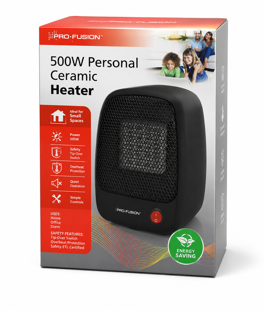 500w personal Ceramic Heater Portable Mini Heater for Office Desk, Indoor Use, 500W, With Tip-Over Protection