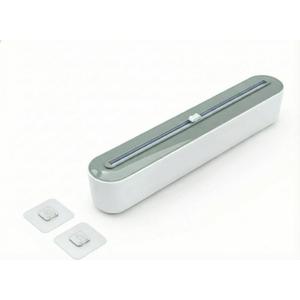 Plastic Wrap Dispenser with Cutter, Gray White ABS Material, Wall Mount or Countertop, 393mm x 63mm x 85mm, Universal Size Compatible with Plastic Wrap, Parchment Paper, Aluminum Foil