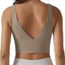 ABOCIW Sports Bra for Women V Back Longline Padded Yoga Bra Workout Crop Tank Tops Khaki Small (S)