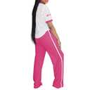 PINSV 2 Piece Sets for Women Summer Casual Outfits Jersey Shirts and High Waisted Pants Sets Rose Red M (M)