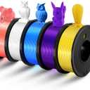 3D Printer Filament PLA 1.75mm 3-D Printing Materials 5 Colors Bundle Print Filimate 1.75 mm White Yellow Pink Blue Purple Filiment1.75 Accuracy ±0.02mm Fillament Spool Vacuum Pack 250G X 5