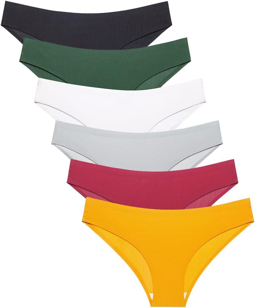 COSOMALL 6 Pack Women's Invisible Seamless Bikini Underwear Half Back Coverage Panties (US S, 6 Pack)