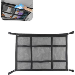 Upgrade Car Ceiling Cargo Net Pocket, 31.5" x 20.87" Strong Load Car Roof Storage Organizer, Double-Layer Mesh Camping Overlanding Gear Must Haves Cargo Net, Universal Road Trip Accessories