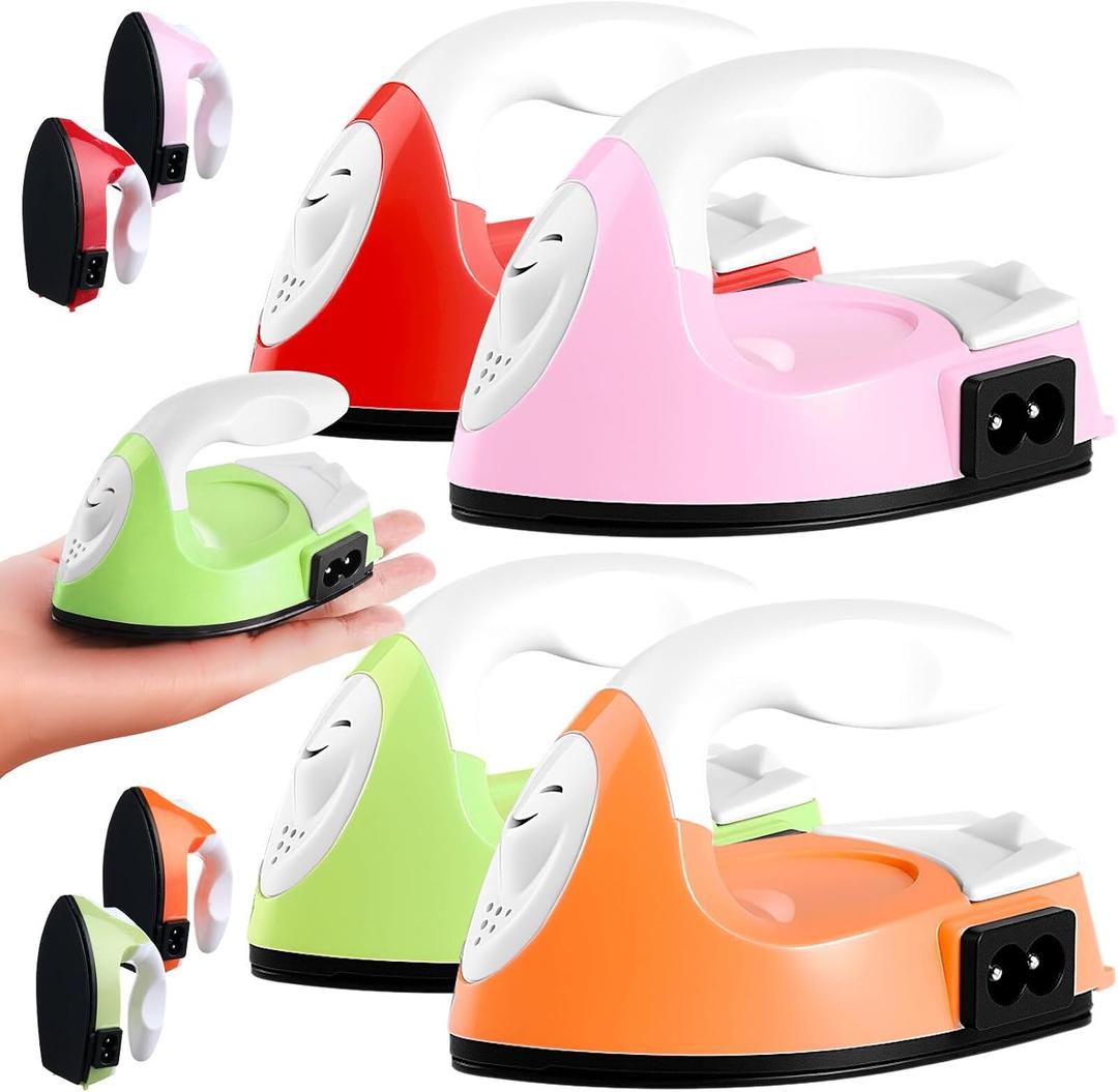 Zhehao 4 Pcs Mini Craft Iron Small Heat Press 3.39 x 2.36 x 2.56 Portable Heat Transfer Machine with Charging Base Accessories DIY Clothe Bead Patch Bag Hat Vinyl(Light Pink, Red, Green, Orange)