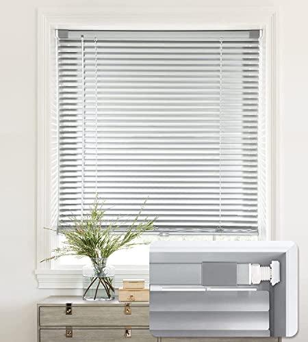 LazBlinds No Tools-No Drill 1" Aluminum Mini Blinds, Cordless Blinds for Indoor Windows, Light Filtering Horizontal Blinds and Shades for Window Size 47'' W x 48'' H, Silver Grey