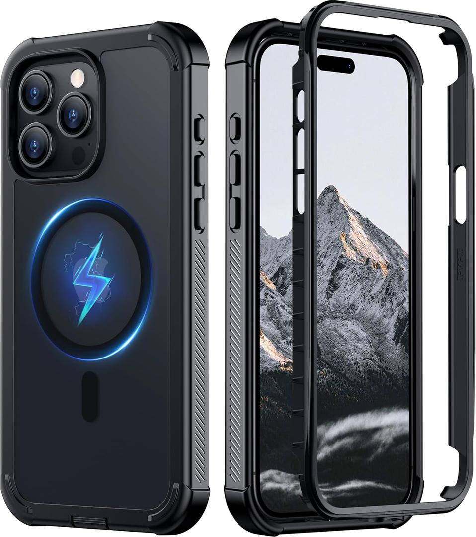 Red2Fire Magnetic for iPhone 15 Pro Max Case, [Compatible with MagSafe][Military Grade Drop Protection][Heavy Duty Shockproof] Non-Slip Translucent Matte Bumper Phone Case for iPhone 15 Pro Max 6.7" (Black)