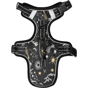 Yellow Stars and White Moon Dog/Cat Harness, Reflective No-Pull Pet Harness with 2 Leash Clips, Fully Adjustable Soft Padded Dog Vest, No-Choke Pet Oxford Vest, S