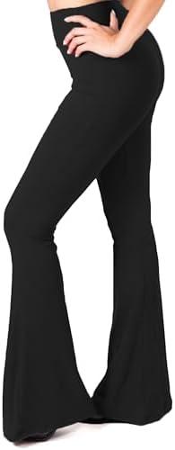 SATINA High Waisted Flare Leggings for Women - Bell Bottom Jeans, Hippy Pants - Buttery Soft Palazzo Yoga Pants with Versatile Sizing - Solid Black  (One Size)