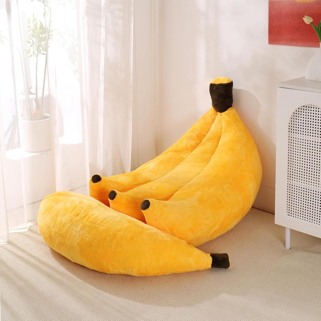 Banana Bean Bag Chair with Ottoman, Floor Sofa Bed with Footrest, Comfy Convertible Lounger for Teens & Adults, Plush Couch for Bedroom, Living Room or Dorm, M-Yellow, Medium