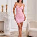calbatic Women Sequin Sparkly Rhinestone Mini Dress Sleeveless Backless Deep V Neck Glitter Short Cami Dress Party Clubwear (Pink, XS)