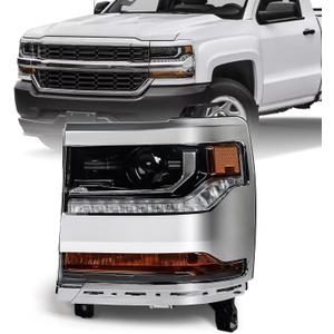 Headlight Assembly Compatible with Chevy Silverado 1500 2016 2017 2018 (Hid/Xenon Model) Factory Replacement Head Light Lamp Chrome Housing Left Driver Side