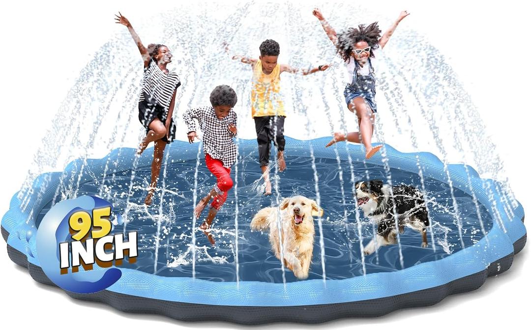 Non-Slip Splash Pad for Kids and Dogs, Hyperzoo 95" Extra Large Sprinkler Splash Pad for Kids Ages 4-8, Thickened Sprinkler Play Mat Backyard Summer Outdoor Water Toy for 3 Age+ Toddlers Boys Girls