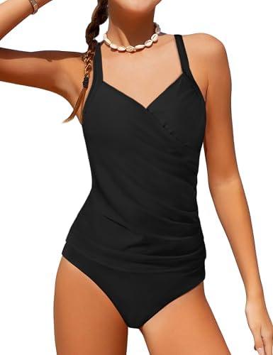 AGAPENG Girls Tankini Swimsuit Twist V Neck Bathing Suit Ruched Girls Swimsuit Two Piece Printed Girls' Swimwear 15-16 Years