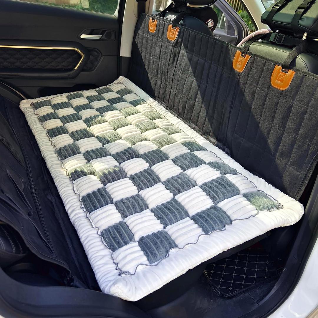 Backseat Pet Bed Mat, Truck Plaid Dog Bed for Car Back Seat, Deluxe Dog Seat Covers, Non-Slip Travel Pet Mat, Fit for Backseat Extenders and Trucks SUVs (Bluegrey&White, 24.8x54 inch)