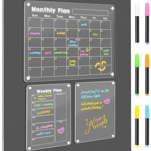 DIYMAG Planning Pads 3Pack Acrylic Magnetic Dry Erase board for Fridge,15"x11" Set Magnetics Weekly Monthly Wall Planners Board for Refrigerator with 6 Colors Markers