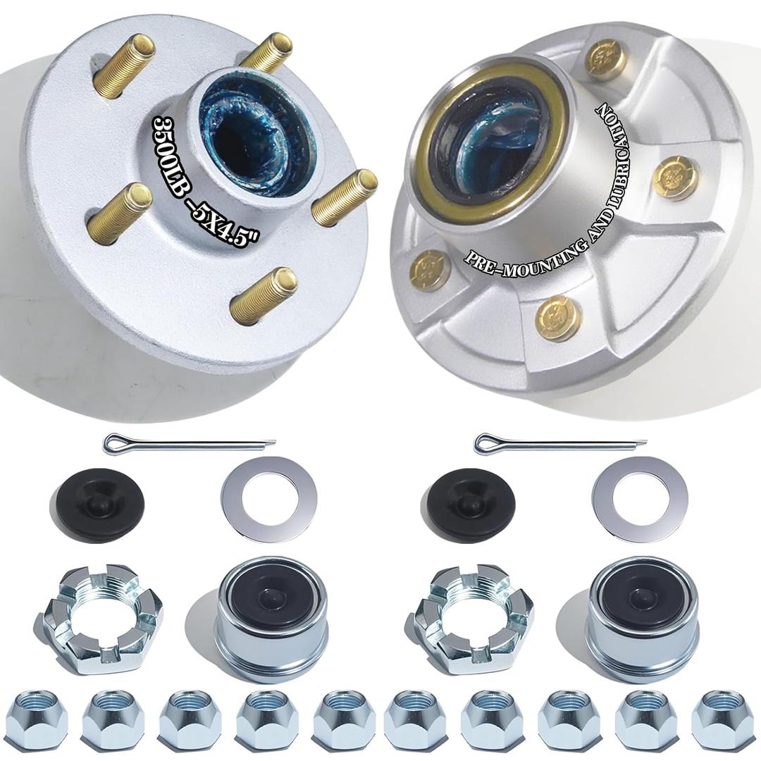 OZISENS 2 Sets 3500 lbs Pre-Iubricated Galvanized Trailer Hub Kits 5 Bolt 4.5 for 1-1/16'' to 1-3/8'' #84 Tapered Spindle,Trailer Hub Kit with Pre-Assembled L44649 & L68149 Bearings and Grease Seal