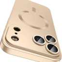 Magnetic for iPhone 17 Pro Max Case, Compatible with MagSafe, Built-in Camera Lens Protector, Slim Thin Soft Silicone Bumper Shockproof Metallic Luster Phone Case, Gold