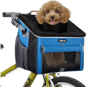 Dog Bike Basket, Soft-Sided Pet Bike Carrier with 4 Mesh Windows for Small Dog Cat Puppies - Blue Dog Bike Basket, Soft-Sided Pet Bike Carrier with 4 Mesh Windows for Small Dog Cat Puppies - Blue