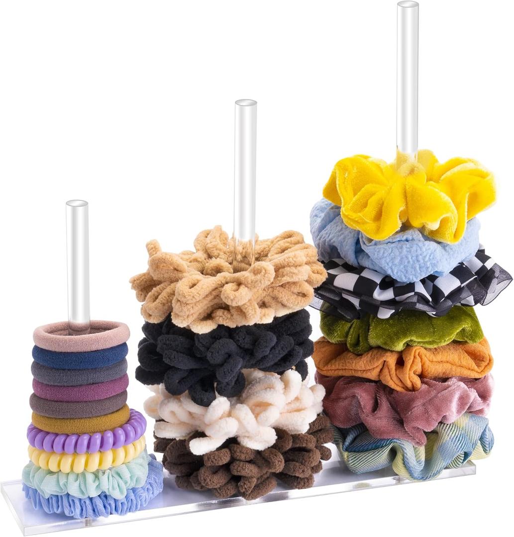 SMUK 3-Tiers Acrylic Scrunchie Holder Stand, Clear Hair Tie Organizer Storage for Women Teen Girls Gifts Scrunchy Hair Accessories Organizer