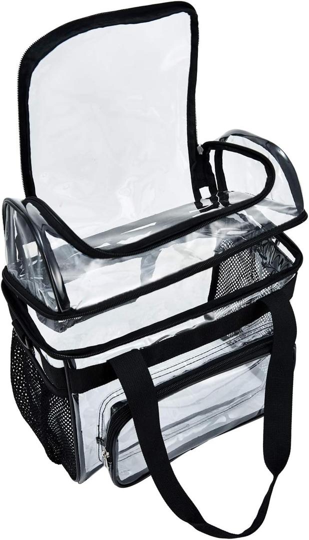 BORMELUN Clear Lunch Bag Heavy-Duty Tote - Double Purse for Work Concert Correctional Officers Stadium Women 12x6x12 Black