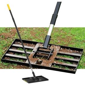 BlumeTrec Lawn Leveling Rake, 17"x10" Heavy Duty Sand Leveling Tool with 6.7FT Stainless Steel Long Handle, Golf Rake for Soil, Compost, Gravel, Lawn Leveler for Yard, Garden, Landscaping Level Tool, 4 Pack