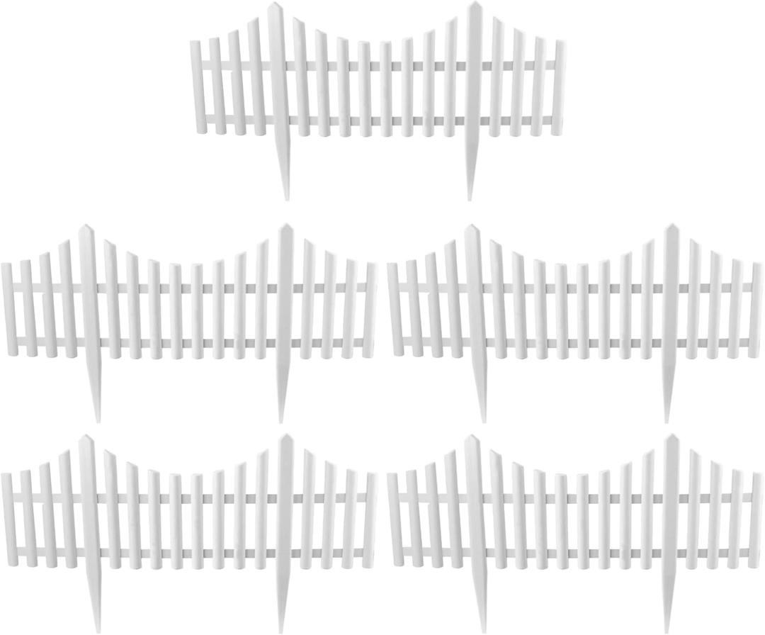 DOITOOL Flexible White Picket Fence Garden Border, 5 Pcs Decorative Landscape Edging Fences, Grass Lawn Flowerbeds Plant Borders, White (Overall Length 120 Inches)