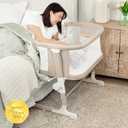Baby Delight Beside Me™ Dreamer Bassinet, Organic Sesame 6-Position Height Adjustment, Mesh Wall for Air Flow & Visibility, Zip Down Beside Panel, 100% GOTS Certified Organic Cotton, 
Item Dimensions L x W x H	36.5"L x 26.3"W x 37"H