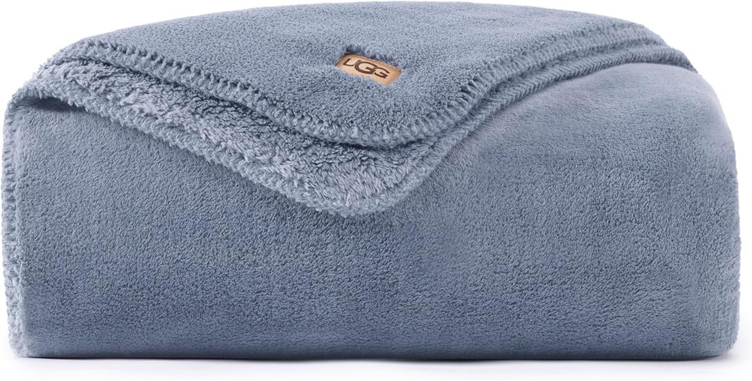 UGG Whitecap Twin Blanket, Soft Cozy Fleece Blanket for Bed, Luxury Fluffy Oversized Throw for Couch, Washable Twin XL Bedding, Dorm Essentials, 66" x 90", Denim Blue
