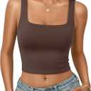 Avidlove Women's Square Neck Crop Top Double Lined Seamless Tank Fitted Basic Summer Cute Going Out Top (Large, Brown)