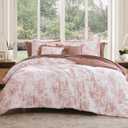 BLOOMHAVEN Queen Comforter Set -7 Pieces Pink Floral Comforter Set for All Seasons, Bed in a Bag Queen with Botanical Flowers Comforter, Sheets, Pillowcases & Shams