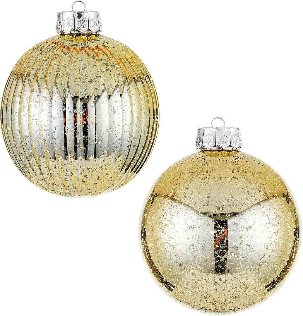 Large Christmas Ball Ornaments, Oversized Shatterproof Plastic Decorative Hanging Mercury Ornaments Ball for Xmas Holiday Party Decorations (Gold, 6.0")