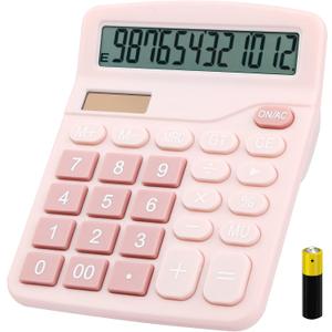 Desk Calculator, Envysun 12-Digit LCD Display Office Calculator  Dual Power, Compact and Lightweight, Easy-to-Read Display, Durable for Business, School, and Home (Pink)