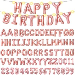 [85 PCS] 16" Foil Personalized Name Happy Birthday Balloons Letters, Mylar Aluminum Custom Name and Age Letter Balloons, 2 Sets A- Z & 0-9 for Birthday Party Graduation, Mother's Day Event (Rose)