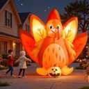 5FT Halloween & Thanksgiving Inflatable Turkey&Pumpin,with Built-in LED Lights, Outdoor/Indoor Seasonal Decoration with Pumpkin, Yard Lawn Garden Holiday Blow-Up Decor