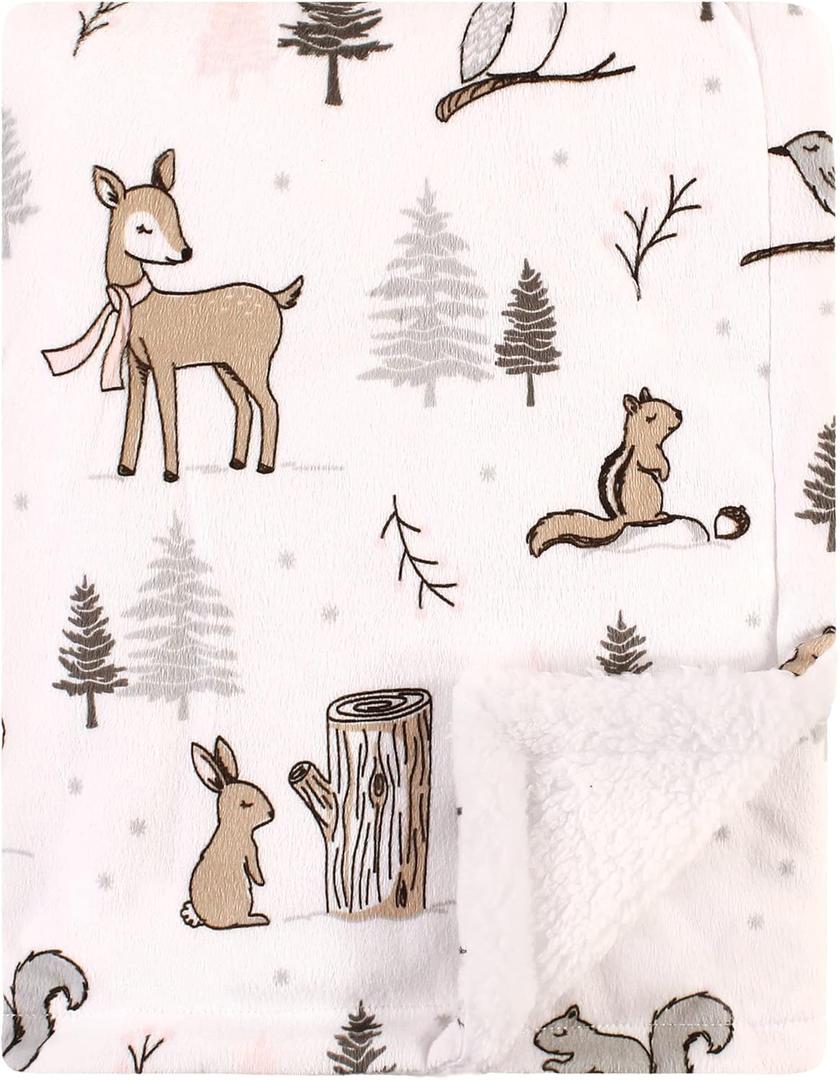 Hudson Baby Unisex Baby Plush Mink and Sherpa Blanket, Winter Forest, One Size
