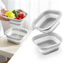 SINGARO 1.5 Gal (5.5L) Collapsible Dish Basin with Drain Basket Colanders, Multiuse Double-Layer Foldable Strainers Sink Tub, Collapsible Wash Basin Pan, Plastic Tubs, Dishpan, Kitchen Sink, Grey (Gray) M