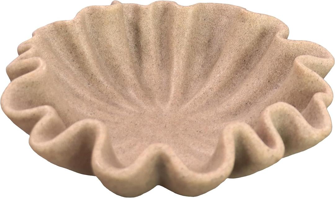 12" Large Decorative Bowl decor - Beige Scalloped Decorative Bowls for Home Decor - Organic Fluted Modern Home Decor,Ruffle Decor key bowl,bowl for keys,Artificial Stone Beige