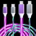 2 Packs USB C to USB C Cable 3A Light Up C to C Cable LED C to Type C Fast Charging Cord for Samsung Galaxy S23 S22 S21 S20 Ultra, i-Phone 15 Pro Max Plus, iPad mini Pro Air(3.3FT,Colorful&Purple)