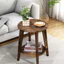 Small Round Side Table Wooden End Table with Lower Shelf Modern Nightstand Bedside Table for Small Spaces, Living Room, Bedroom Retro Brown, 16 inches x 16 inches x 20.5 inches