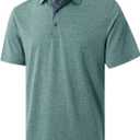 VEBOON Men's Polo Shirts Long and Short Sleeve Cotton Blend Heather Moisture Wicking Casual Collared Shirts (L)