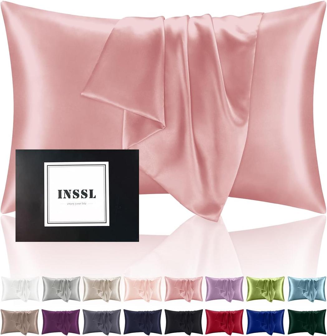 INSSL Silk Pillowcase for Women, Mulberry Silk Pillowcase for Hair and Skin and Stay Comfortable and Breathable During Sleep (Queen, Coral)