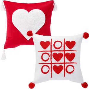 Heart Throw Pillow Covers 18 x 18 Inch Set of 2, Velvet with Heart Embroidery Pillow Covers Home Decoration for Wedding Couch Sofa Bedroom Decoration