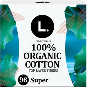L. Ultra Thin Pads for Women, Super Absorbency, Organic Cotton Top Layer, Unscented Pads with Wings, 96 Count (4 Packs of 24)