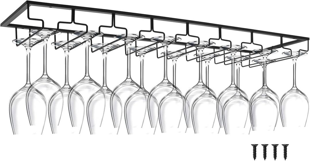 8-Row Wine Glass Holder Under Cabinet, Large Capacity Iron Hanger